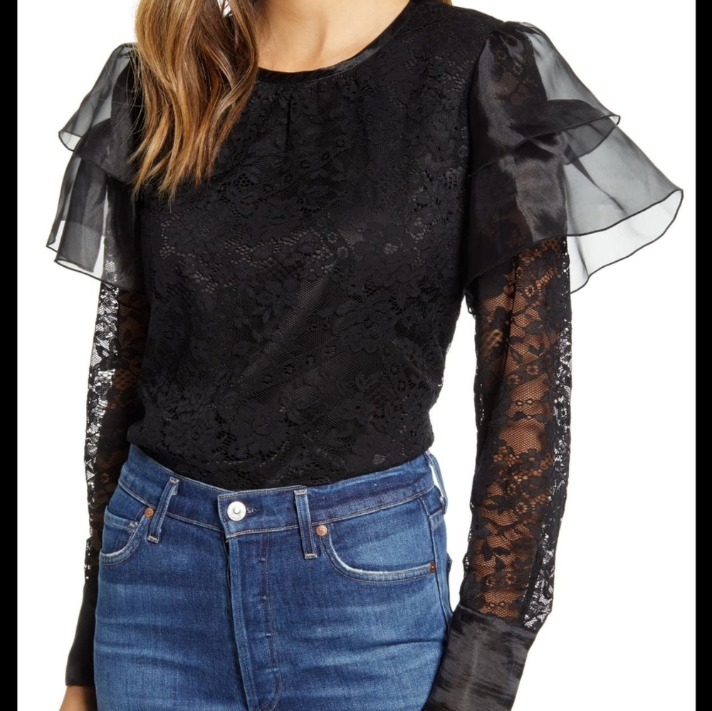 RACHEL PARCELLLace Flutter Sleeve Top